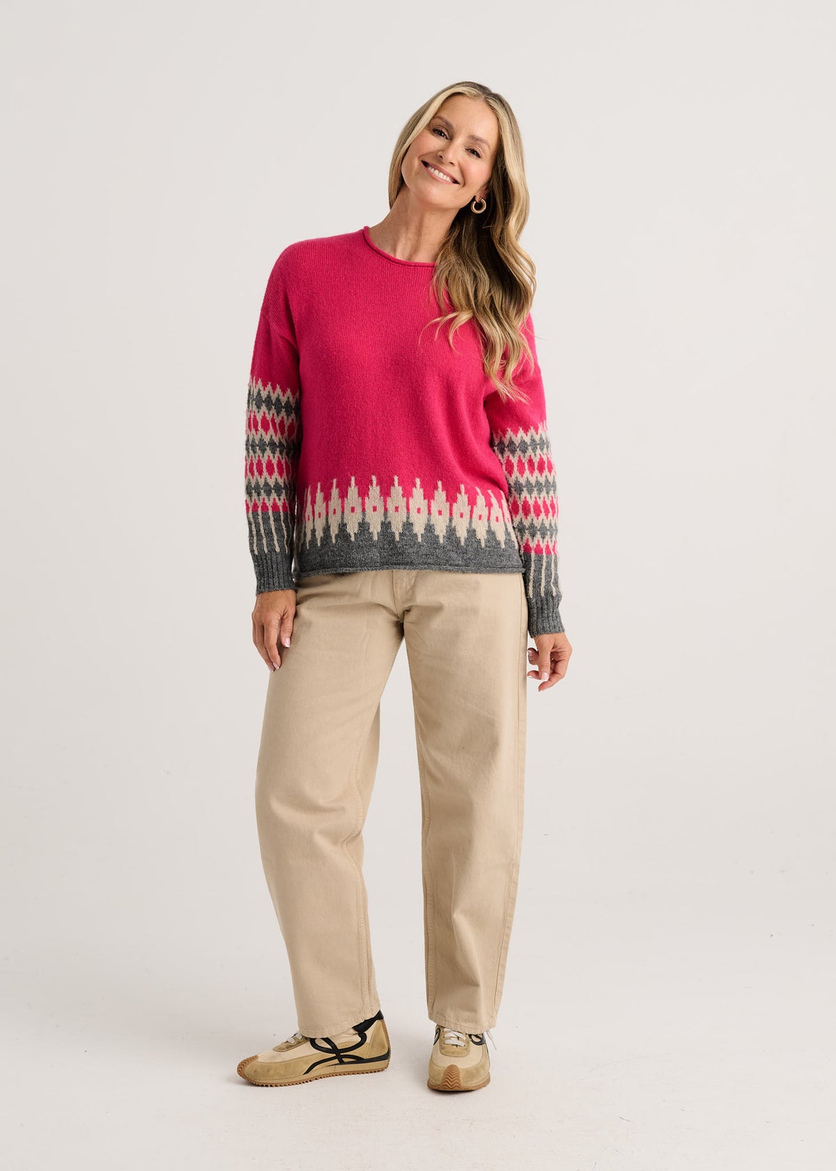 Fuchsia Jacquard sweater cotton/cashmere
